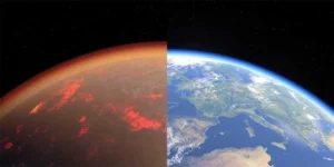 Земля в космосе, половина показывает разрезанное внутреннее строение планеты